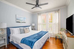 1 bedroom, desk, iron/ironing board, travel cot