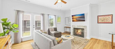 Televisor, llar de foc i llibres