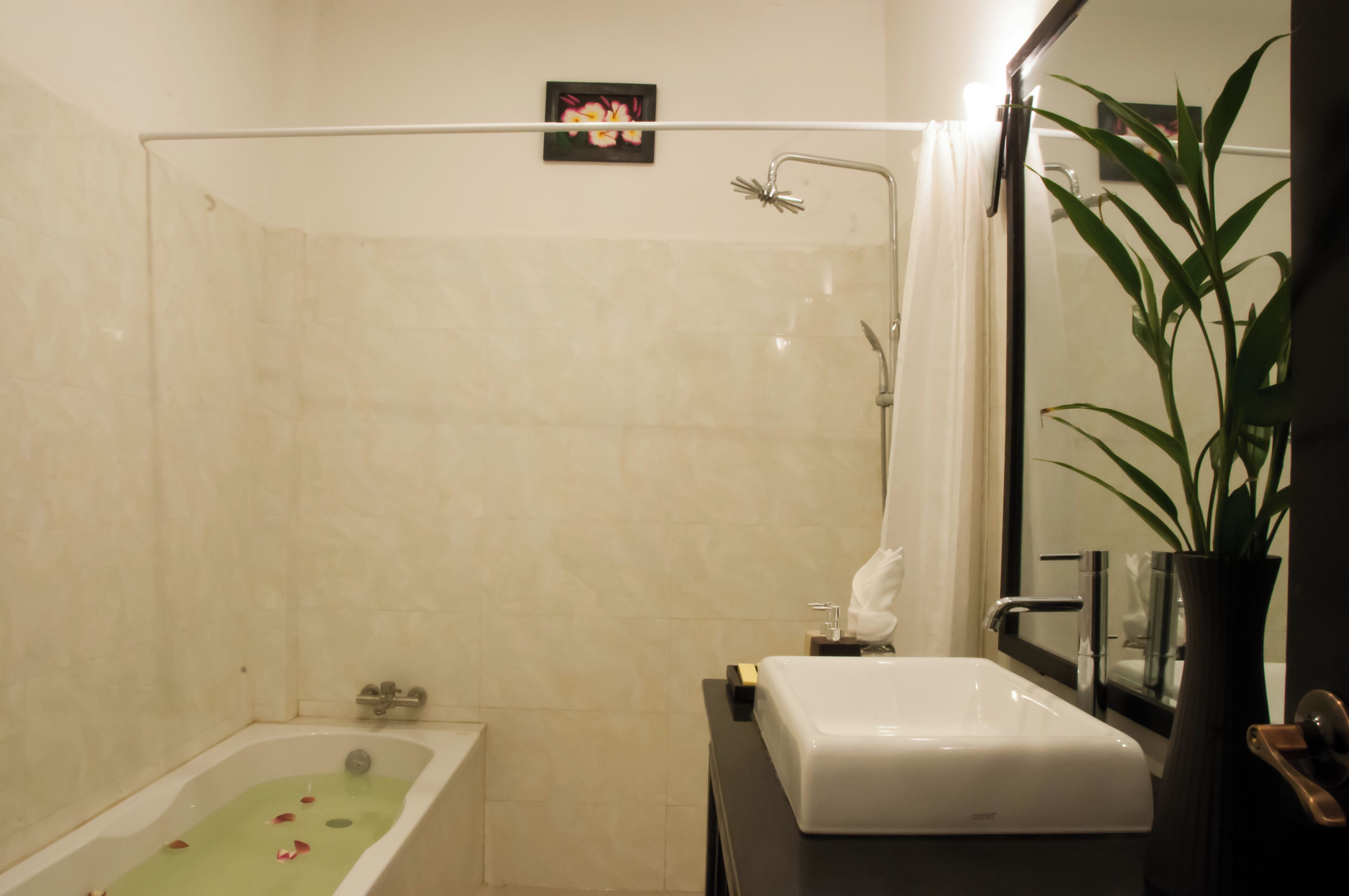 Douche, baignoire à jets, sèche-cheveux, bidet