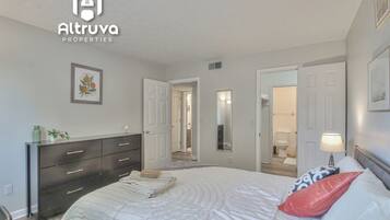 2 bedrooms, iron/ironing board, internet, bed sheets