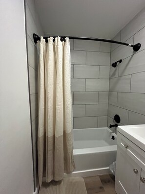 Hair dryer, bidet, towels, soap