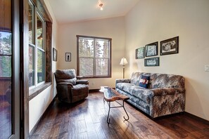 TV, fireplace, DVD player, books