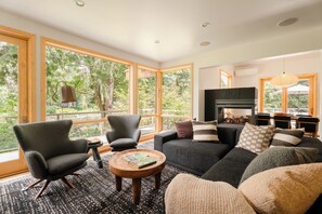 TV connectée, cheminée, chaîne hi-fi