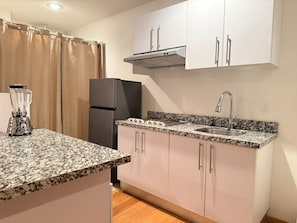 Family Apartment, City View | Private kitchen | Full-sized fridge, microwave, stovetop, cookware/dishes/utensils