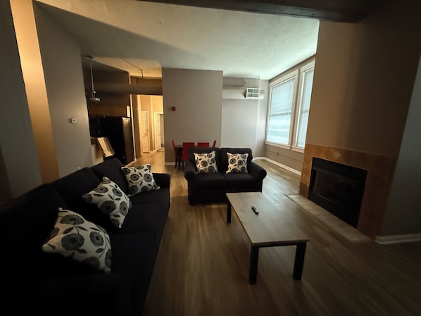 TV, fireplace
