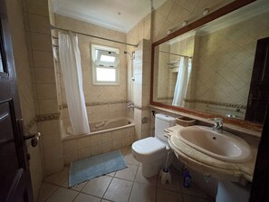 Shower, bidet, towels, soap
