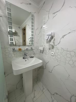 Classic Double or Twin Room, Garden View | Bathroom | Shower, hair dryer, slippers, towels