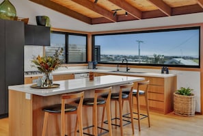 Fridge, oven, stovetop, coffee/tea maker