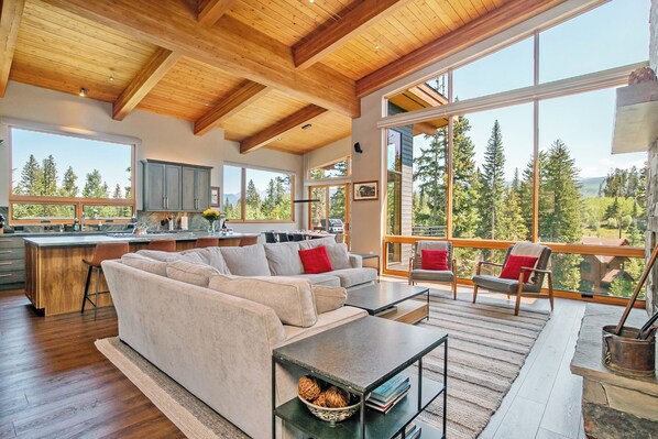 Smart TV, fireplace, stereo, computer monitors