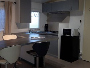 Fridge, microwave, coffee/tea maker - Mobile Home with Jacuzzi for 4 People and Terrace (Sournia)