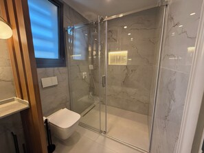 Douche, serviettes fournies, savon, papier toilette
