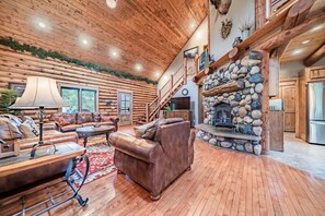 Smart TV, fireplace, DVD player, books