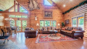 Smart TV, fireplace, DVD player, books