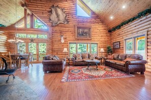 Smart TV, fireplace, DVD player, books