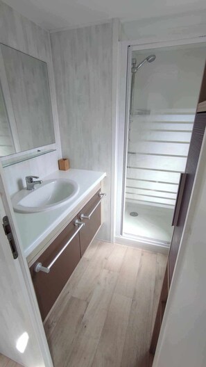 Shower, hair dryer, toilet paper