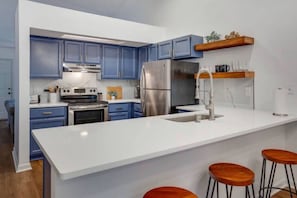 Fridge, microwave, oven, dishwasher