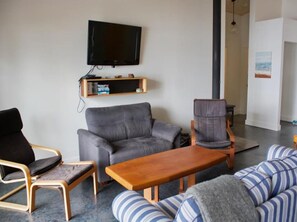 TV, DVD player, books, video library