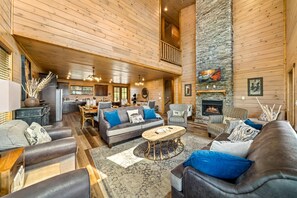 TV, fireplace, video games - Swim in the Clouds | Luxe 6BR Cabin w/ Views & Pool (Pigeon Forge)