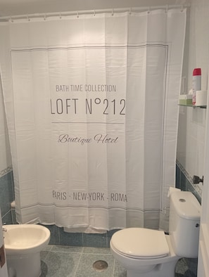 Secador de cabelo, toalhas de banho, sabonete, papel higiênico