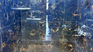 Shower, bidet, towels, soap