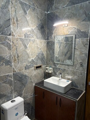 Shower, bidet, towels, soap