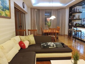 Smart TV, fireplace, DVD player, books