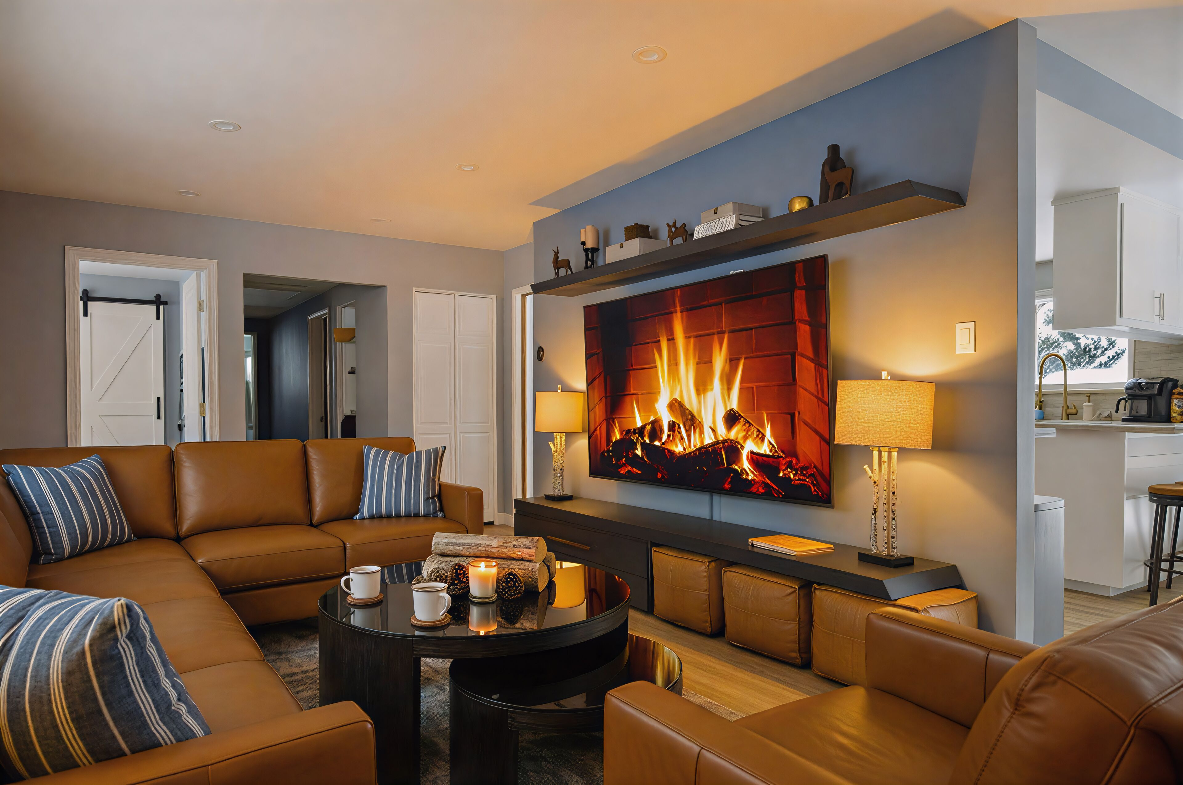 Smart-TV, Kamin, Bücher