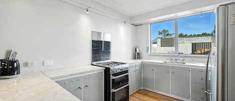 Fridge, microwave, dishwasher, coffee/tea maker