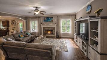 Smart TV, fireplace, video games, books