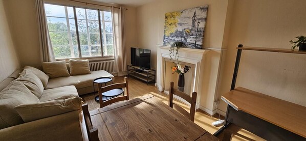 Exclusive Suite, 1 Bedroom, Kitchen, City View | Living area | 50-inch flat-screen TV with cable channels