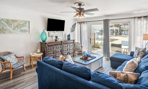 Condo, Multiple Beds, Balcony, Pool View (322 Captain John Fripp VIlla) | Living area | 42-inch flat-screen TV with digital channels