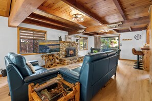 Smart TV, fireplace, video games, foosball