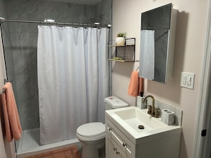 Sèche-cheveux, serviettes fournies, savon, papier toilette