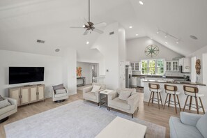 House, Multiple Beds, Balcony, Ocean View (723 Seahorse Rd) | Living area | 42-inch flat-screen TV with digital channels - 723 Seahorse Road - Newly Renovated, 5-bedroom Oceanside Home (Fripp Island)