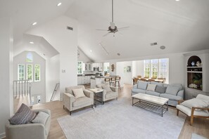 House, Multiple Beds, Balcony, Ocean View (723 Seahorse Rd) | Living area | 42-inch flat-screen TV with digital channels - 723 Seahorse Road - Newly Renovated, 5-bedroom Oceanside Home (Fripp Island)