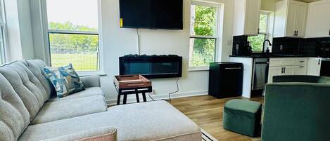 TV, fireplace