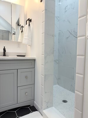 Shower, hair dryer, towels, soap - Fully Remodeled Downtown Gem Modern Comfort 3 Bedroom Sleeps 8 Plenty of Parking (Price)