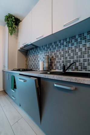 Fridge, microwave, oven, dishwasher