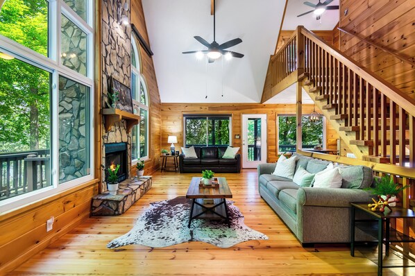 Smart TV, fireplace, video games, foosball