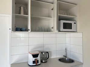 Fridge, microwave, electric kettle
