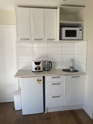 Fridge, microwave, electric kettle