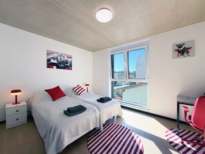 1 bedroom, desk, iron/ironing board, travel cot