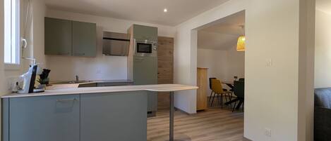 Fridge, microwave, dishwasher