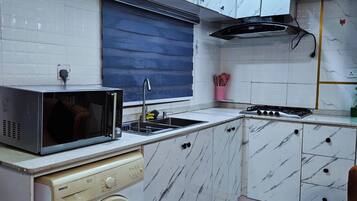Apartamento familiar, balcón, vistas a la ciudad | Cocina privada | Frigorífico, microondas, horno y placa de cocina