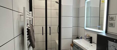 Hair dryer, towels, toilet paper