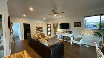 TV connectée, cheminée, livres