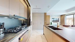 Fridge, microwave, oven, dishwasher