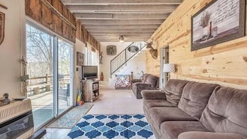 TV, fireplace, DVD player, books