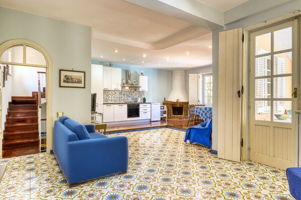 Luxury Villa, Private Pool | Living area | 30-inch flat-screen TV with digital channels