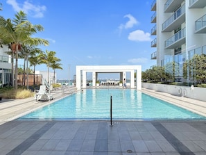 Outdoor pool, sun loungers